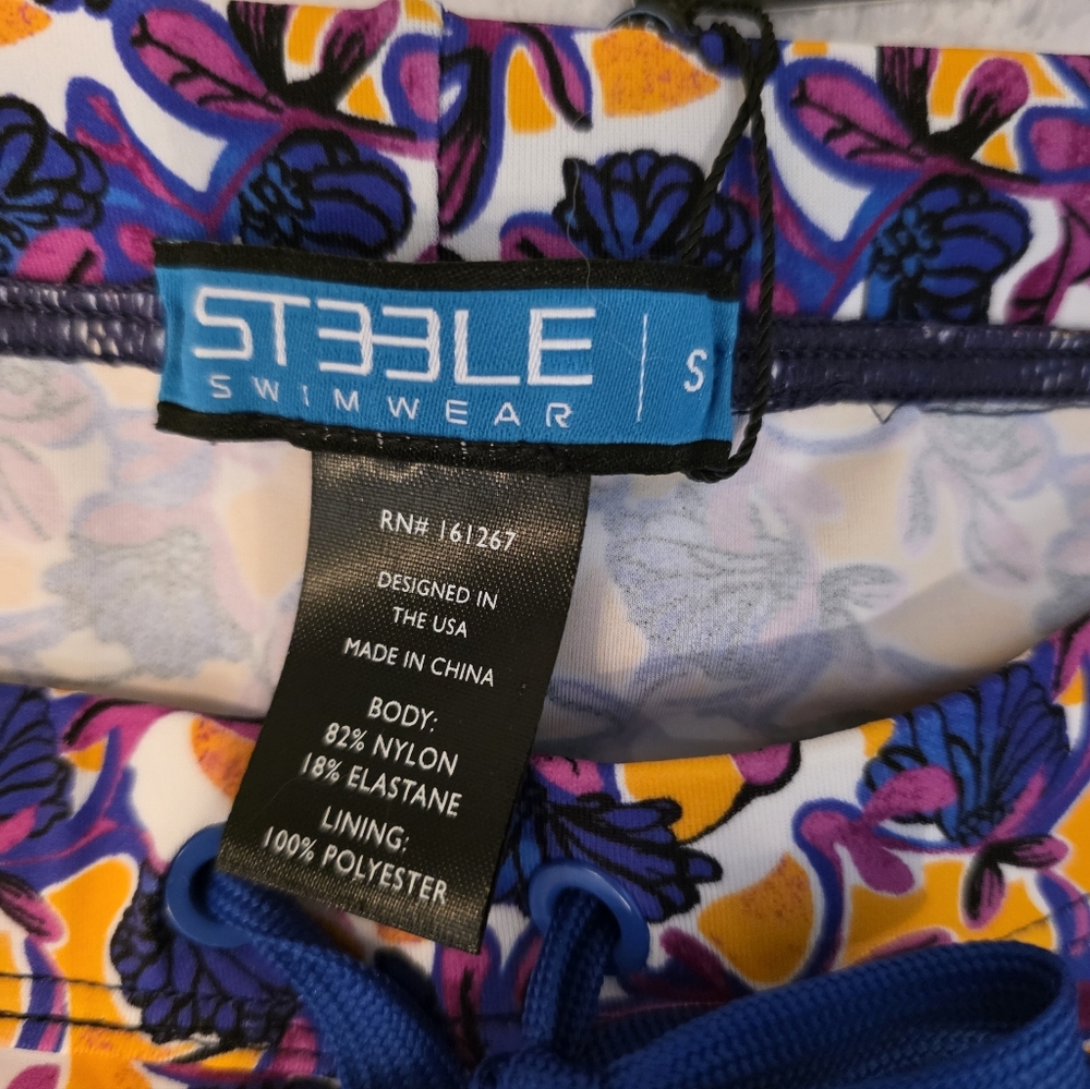 Vibrant Floral Men's Swim Trunks - Purple and Orange - Picture 2 of 7